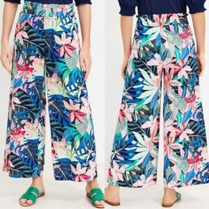 LOFT Tropical Floral Palm Fluid Wide Leg Crop Pants Women's size XS Linen Blend